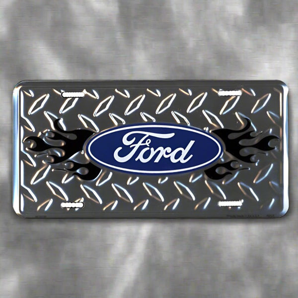 black flames diamond metal ford vanity plate