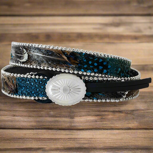 blue feather concho hat band