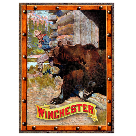 Winchester Cowboy and Grizzly Bear Tin Sign