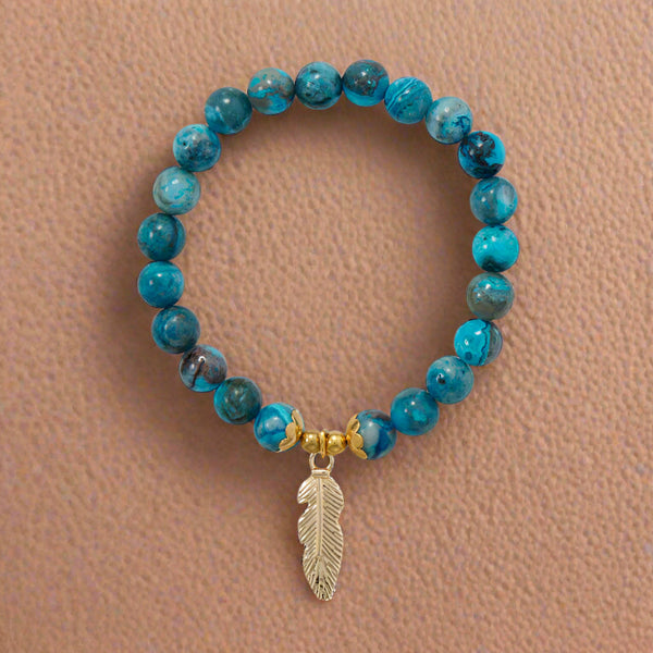 agate stretch bracelet with feather charm