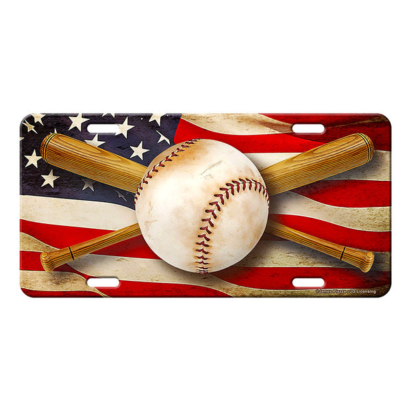 american flag & baseball vanity license plate