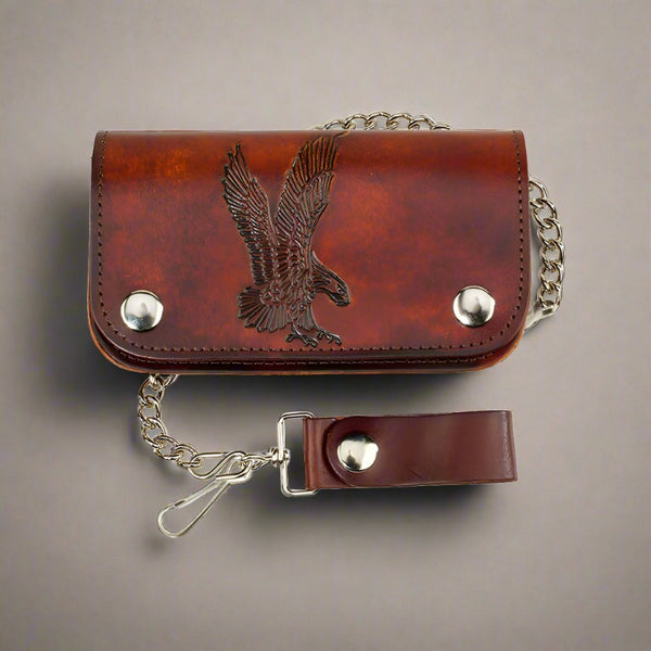 antique leather eagle biker wallet with chain