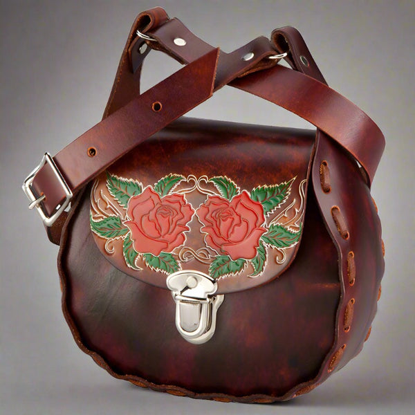 antique roses laced leather shoulder bag
