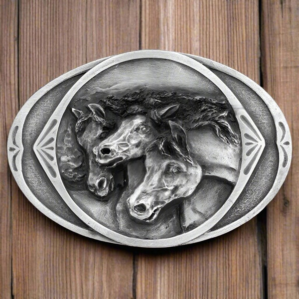 arabian horses pewter belt buckle
