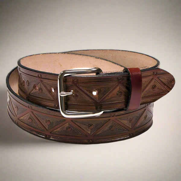 aztec triangles brown leather belt