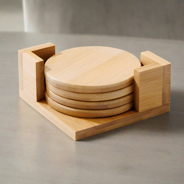 bamboo wooden coasters and holder