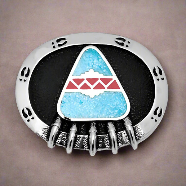 bear claw turquoise and coral belt buckle