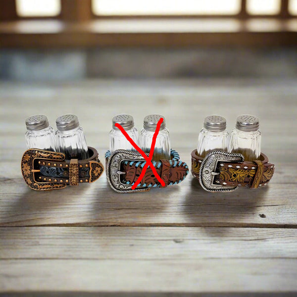 belt buckle salt and pepper shakers sets