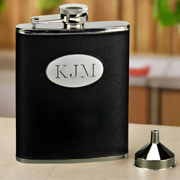 black leatherette beverage flask