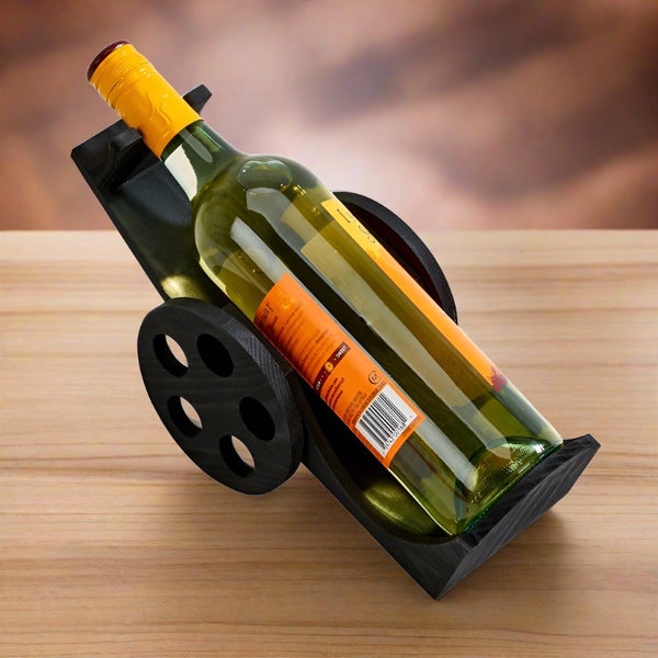 black wooden wine bottle cart