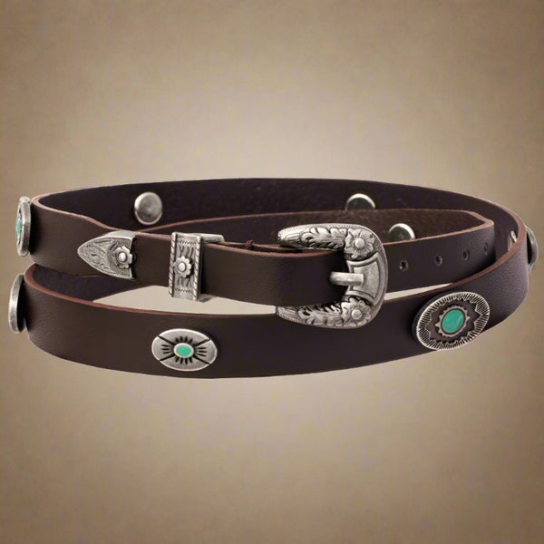 brown leather turquoise concho studded hat band