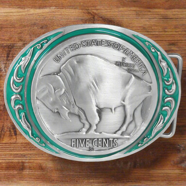 buffalo coin enameled belt buckle