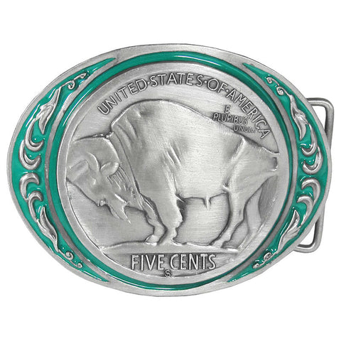 Buffalo Coin Enameled Belt Buckle