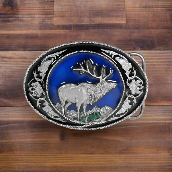 bull elk enamel belt buckle