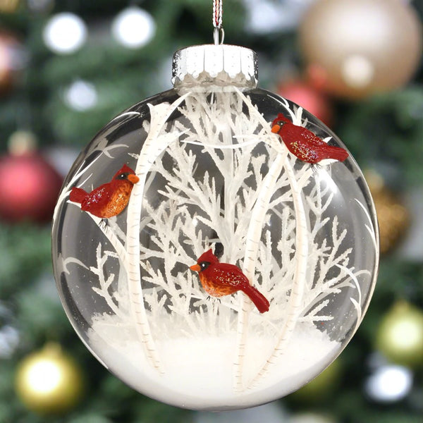 cardinal scene in white tree ornament