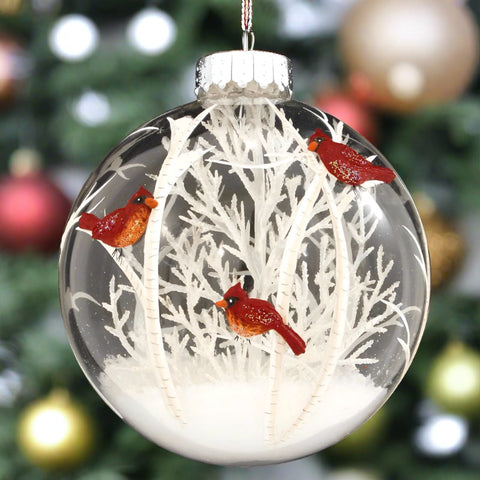 Cardinal Scene In White Tree Ornament