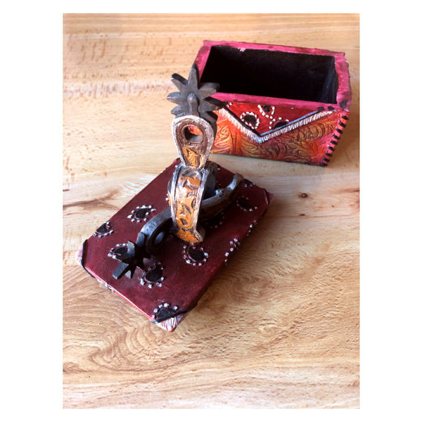 cowboy boot spur paisley trinket box