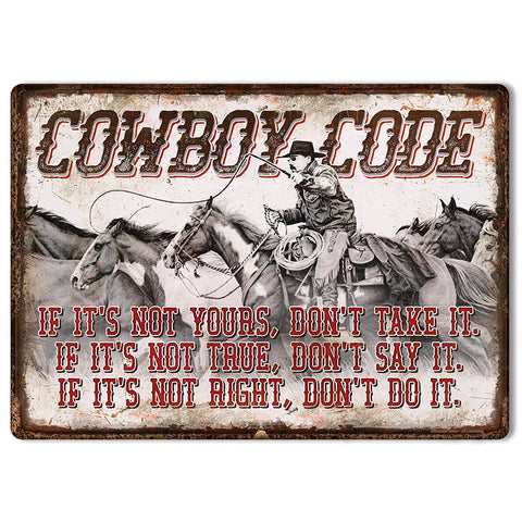 Cowboy Code Tin Sign