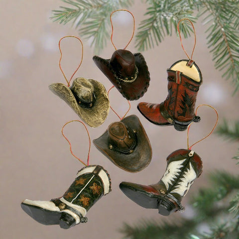 Cowboy Hat & Boot Christmas Ornaments