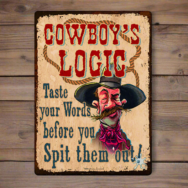 cowboy logic tin sign