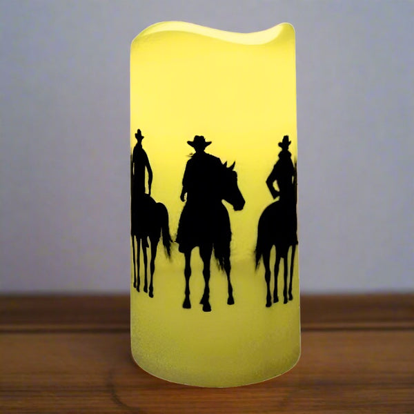 cowboy riders led candle