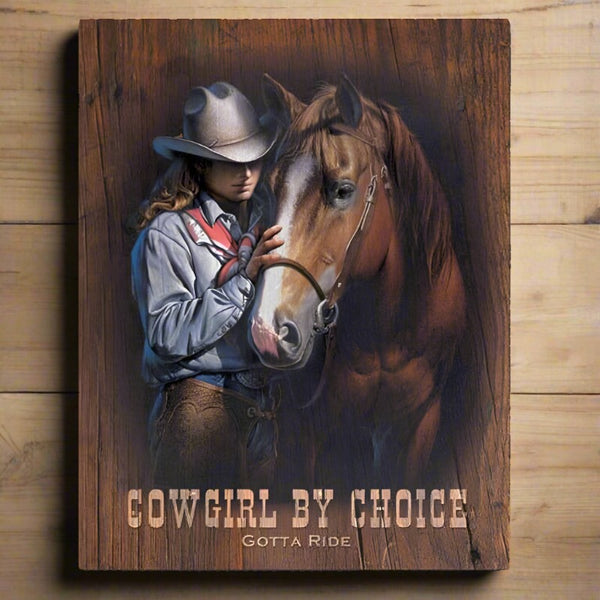cowgirl by choice tin sign