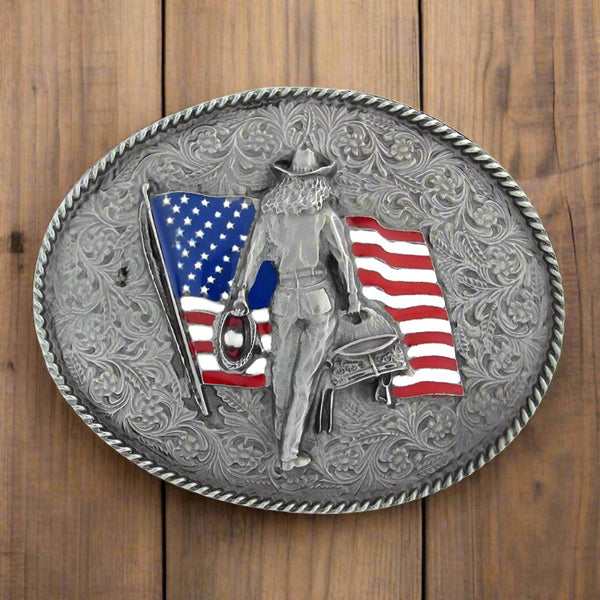 cowgirl oval american flag belt buckle