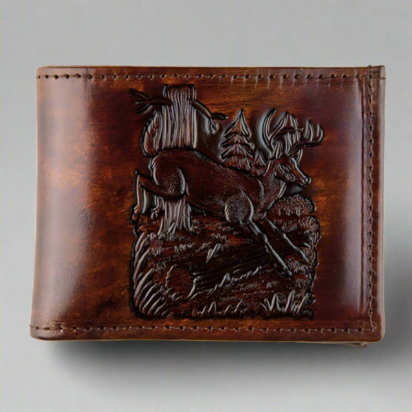 embossed deer genuine leather wallet