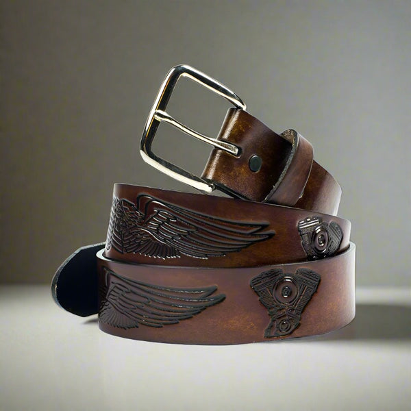 engines & wings brown leather bikers belt
