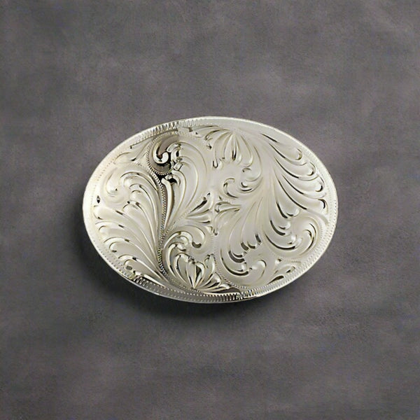 engraved flourishes german silver belt buckle
