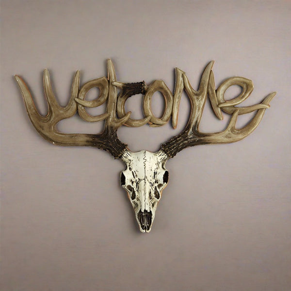 euro deer skull welcome plaque