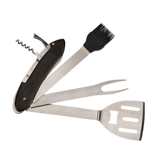folding bbq tools & corkscrew bottle opener set