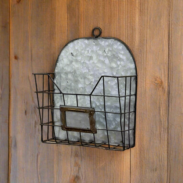 galvanized metal and wire mail pocket