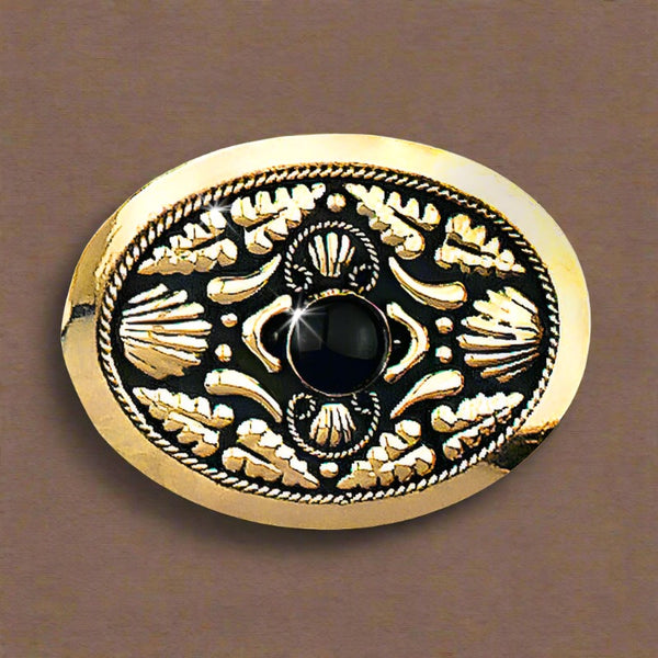 genuine onyx & gold german silver belt buckle