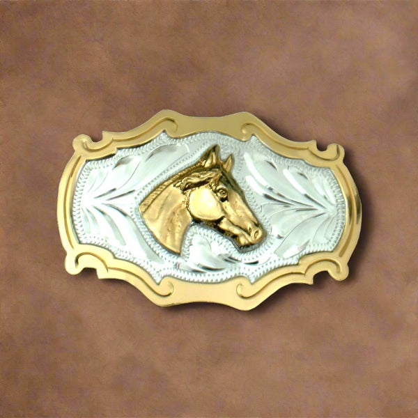 german gold and silver horsehead belt buckle