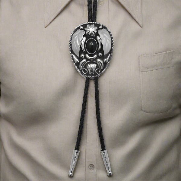 german silver and onyx bolo tie