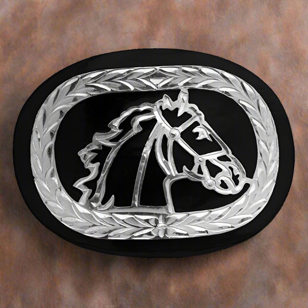 german silver horse head belt buckle