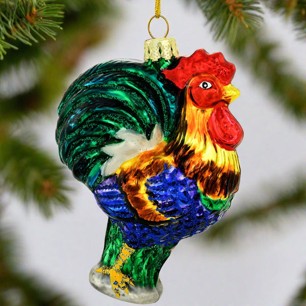 glass rooster ornament