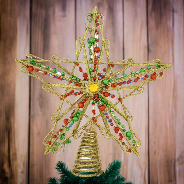 gold star beaded christmas tree topper