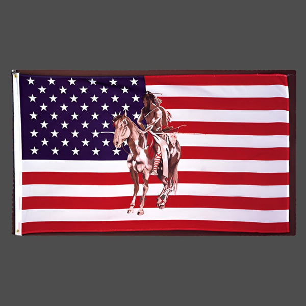 horse & native indian american 3 x 5 flag