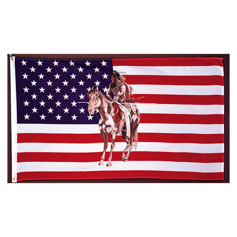 Horse & Native Indian American 3 x 5 Flag