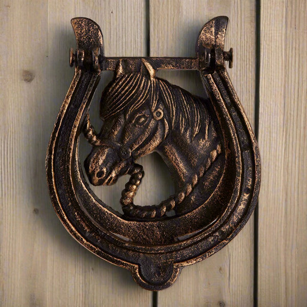 horseshoe horsehead cast iron door knocker