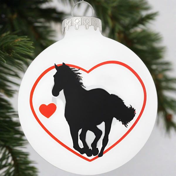 i love horses silhouette glass ornament