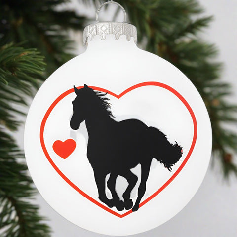 I Love Horses Silhouette Glass Ornament