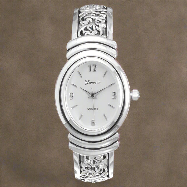 ladies oxidized scroll cuff watch