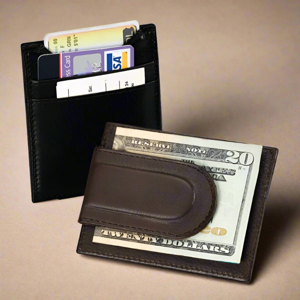 leather card case with magnetic money clip
