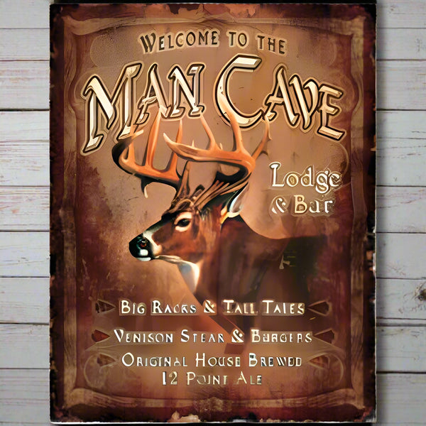 man cave big buck deer tin sign