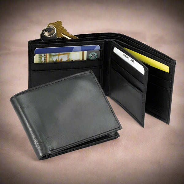 mens black leather bifold wallet