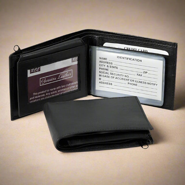 mens black leather billfold wallet