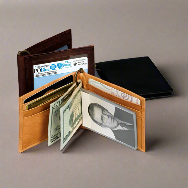 Mundi Men Real Leather and Brass Money Clip Wallet & Card Holder